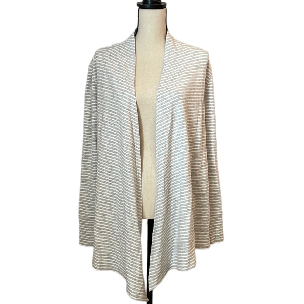 NWT Chico’s Zenergy Stripe Rib Mix Cardigan SZ L Heather Gray Soft and Stretchy - Picture 2 of 13
